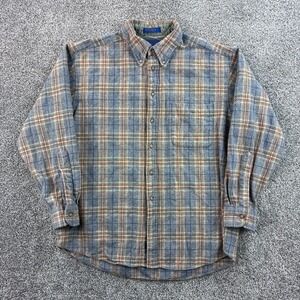 Vintage Pendleton Flannel Shirt Boys L Gray Wool Plaid Button Down USA Made